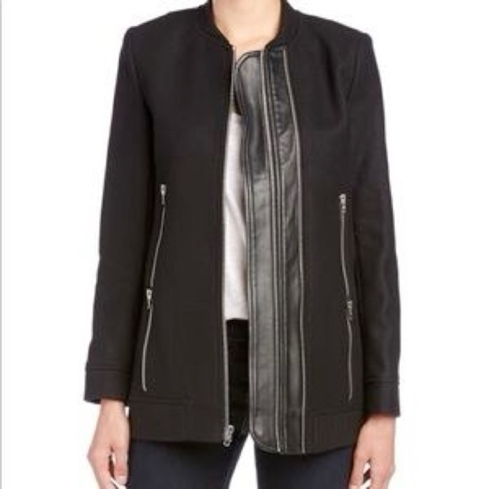 The Kooples Wool & Leather Trim Coat